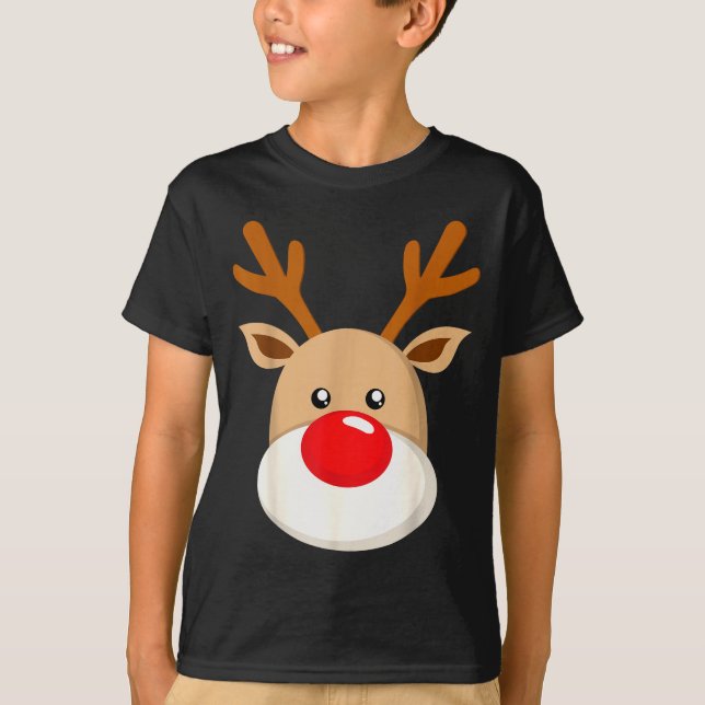 Camiseta Cute Reindeer Rudolph Red Nose Christmas Antlers  (Frente)