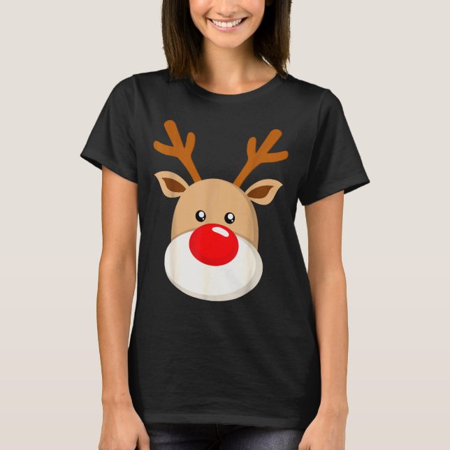 Camiseta Cute Reindeer Rudolph Red Nose Christmas Antlers  (Frente)