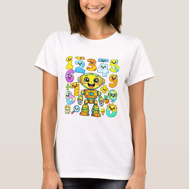 Camiseta Cute Robot Numbers Maths T Shirt for Kids (Frente)