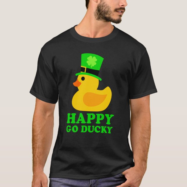 Camiseta Cute Rubber Duck Lucky Four Leaf C Leprechaun Hat (Frente)