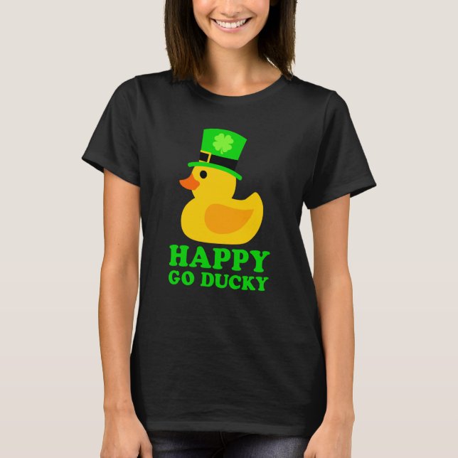 Camiseta Cute Rubber Duck Lucky Four Leaf C Leprechaun Hat (Frente)
