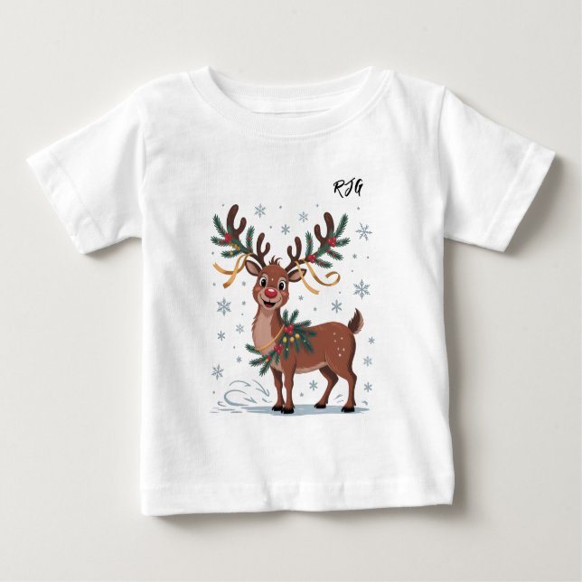 Camiseta Cute Rudolph with Gold Accents Initials (Frente)
