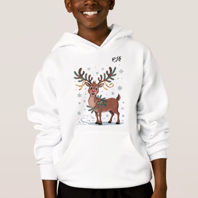 Camiseta Cute Rudolph with Gold Accents Initials (Frente)