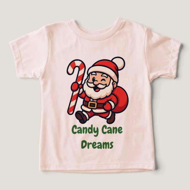 Camiseta Cute Santa Holding Candy Cane (Design frontal)