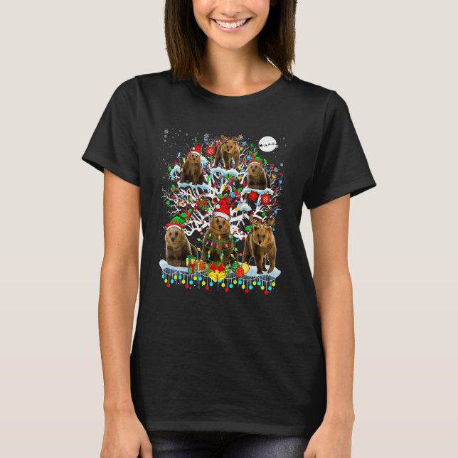 Camiseta Cute Santa Reindeer Elf Bears On Christmas Tree Or (Frente)