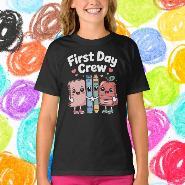 Camiseta Cute School Supplies Friends First Day Crew (Criador carregado)
