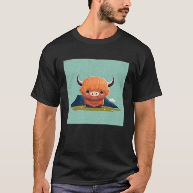 Camiseta Cute Scottish Highland Cow Illustration Little Hor (Frente)