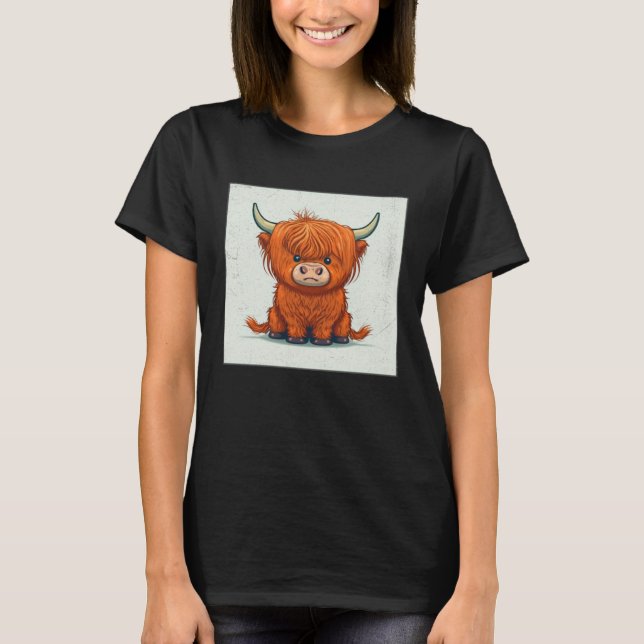 Camiseta Cute Scottish Highland Cow Illustration Little Hor (Frente)