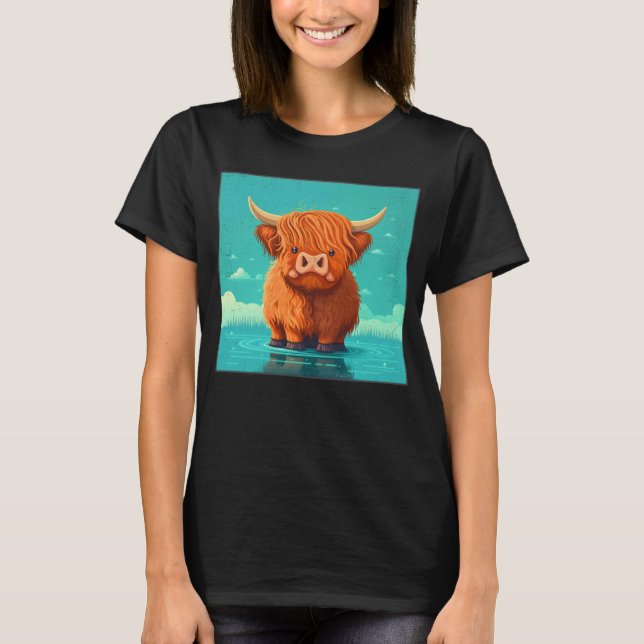 Camiseta Cute Scottish Highland Cow Illustration Little Hor (Frente)