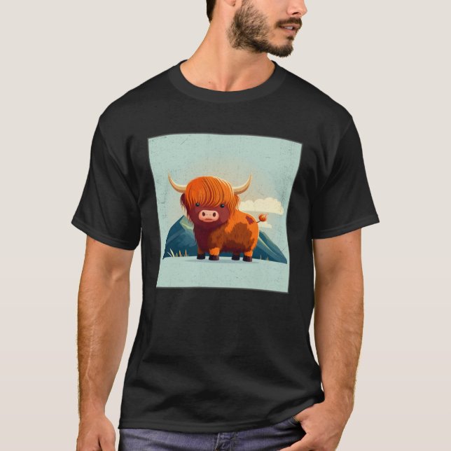 Camiseta Cute Scottish Highland Cow Illustration Little Hor (Frente)