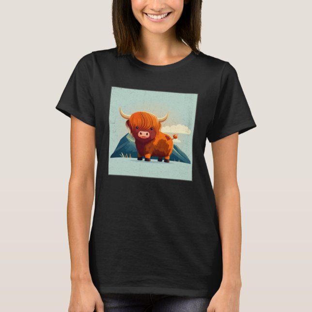 Camiseta Cute Scottish Highland Cow Illustration Little Hor (Frente)