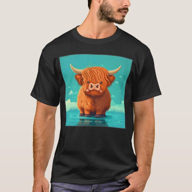 Camiseta Cute Scottish Highland Cow Illustration Little Hor (Frente)