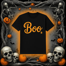 Camiseta Cute Script "Boo" with Spiderweb Halloween