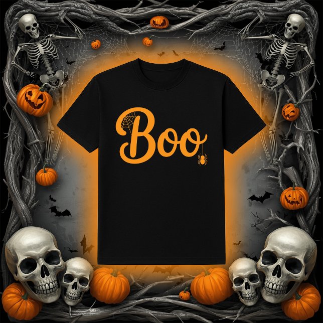 Camiseta Cute Script "Boo" with Spiderweb Halloween (Criador carregado)