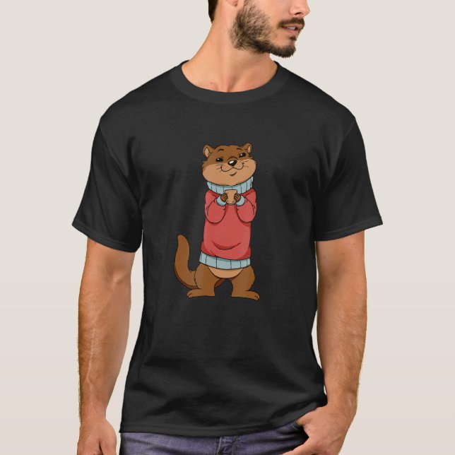 Camiseta Cute Sea Otter Drinking Coffee (Frente)