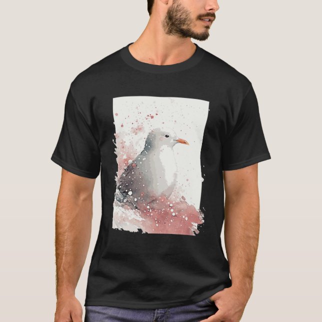 Camiseta Cute Seagull Japanese Cherry Blossom Watercolor Se (Frente)