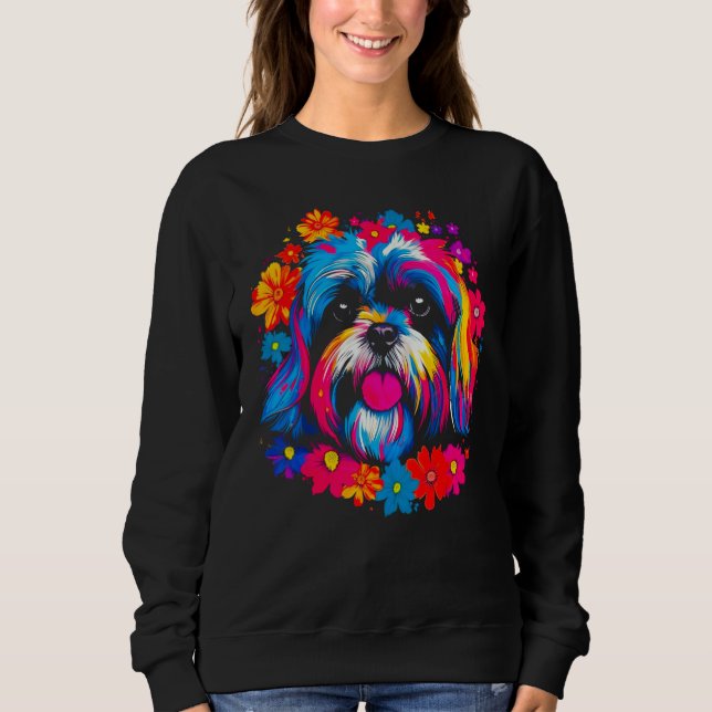 Camiseta Cute Shih Tzu Dog Flowers (Frente)