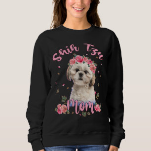 Camiseta Cute Shih Tzu Mamãe Flor Mulheres