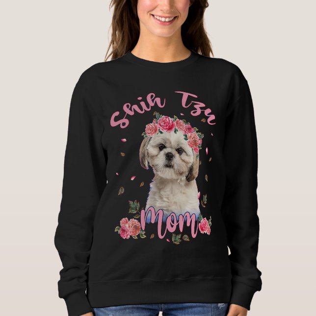 Camiseta Cute Shih Tzu Mamãe Flor Mulheres (Frente)