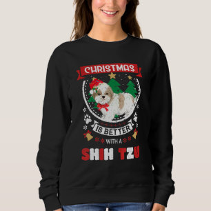 Camiseta Cute Shih Tzu Santa Hat Árvore De Natal Para Cacho
