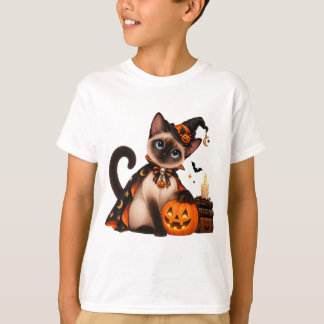 Camiseta Cute Siamese Cat Witch Halloween