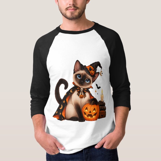 Camiseta Cute Siamese Cat Witch Halloween (Frente)