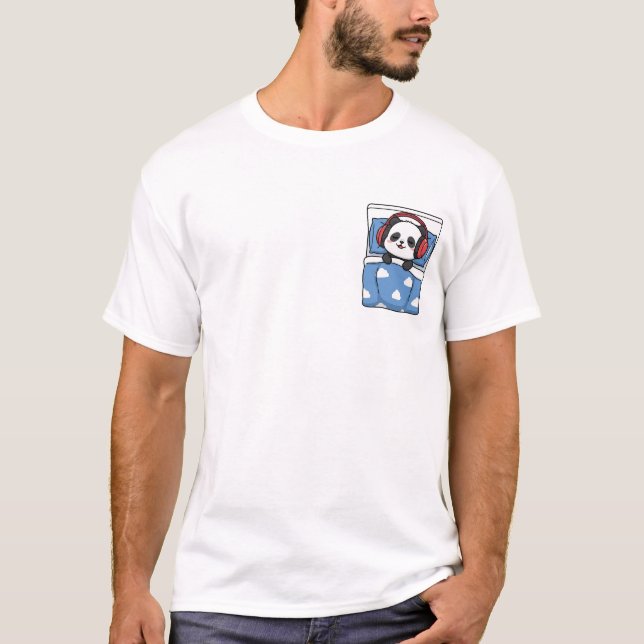 Camiseta Cute Sleeping Panda with Red Headphones (Frente)