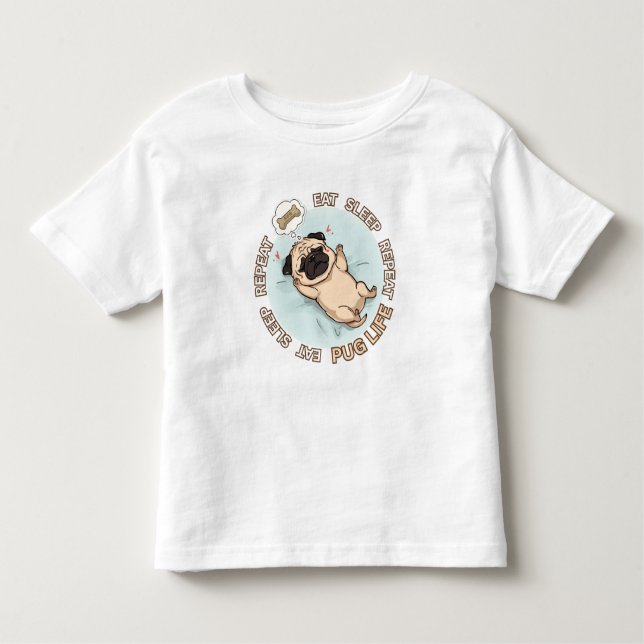Camiseta Cute Sleeping Pug Baby Shirt | Eat Sleep Repeat  (Frente)
