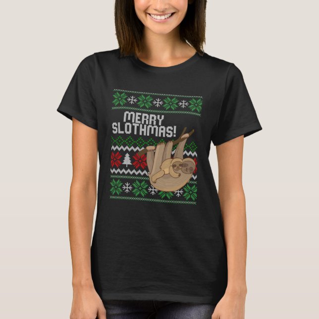 Camiseta Cute sloth Christmas Merry sloths ugly (Frente)