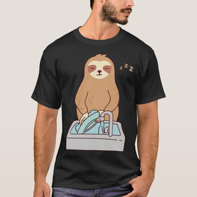 Camiseta Cute Sloth Dishwashing Sleeping Tired Lazy (Frente)