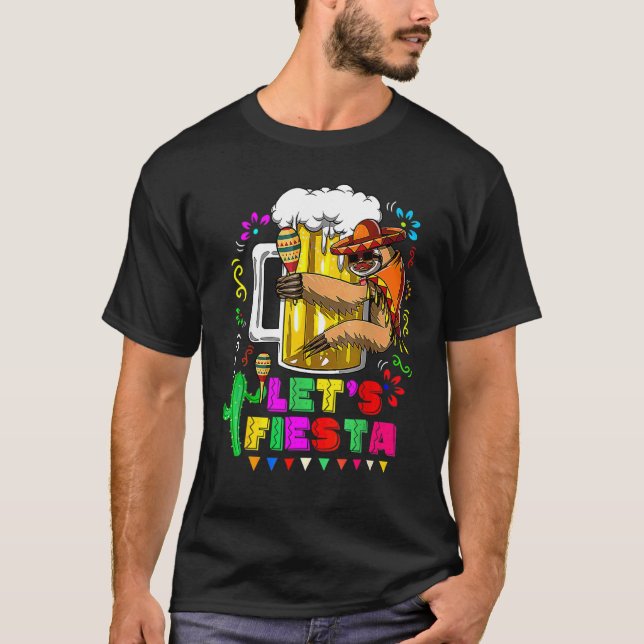 Camiseta Cute Sloth Holding Beer Cinco De Mayo Parte México (Frente)