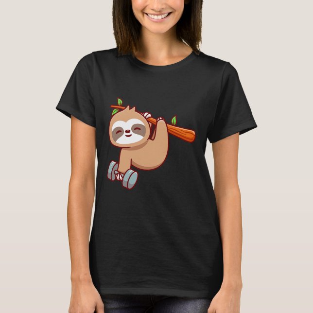 Camiseta Cute Sloth Segurando Sumbbell (Frente)