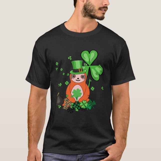 Camiseta Cute Sloth Shamrock C Lazy  St Patricks Day (Frente)