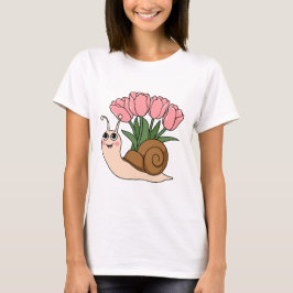Camiseta Cute Snail with Tulips Floral Spring Garden Design