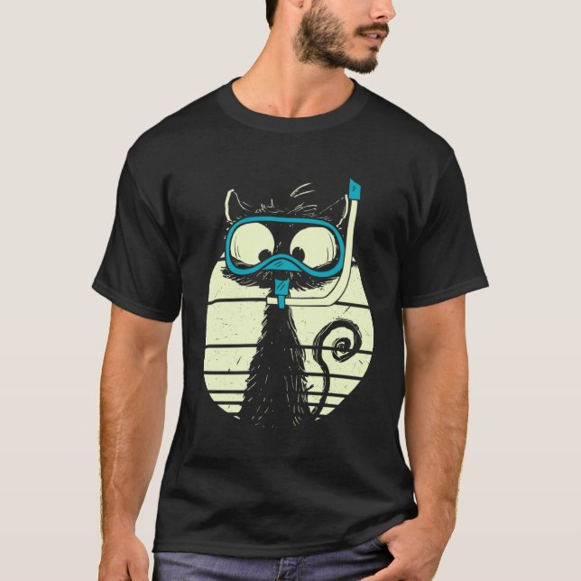 Camiseta Cute Snorkel Cat Diver Cat Diving Goggles (Frente)