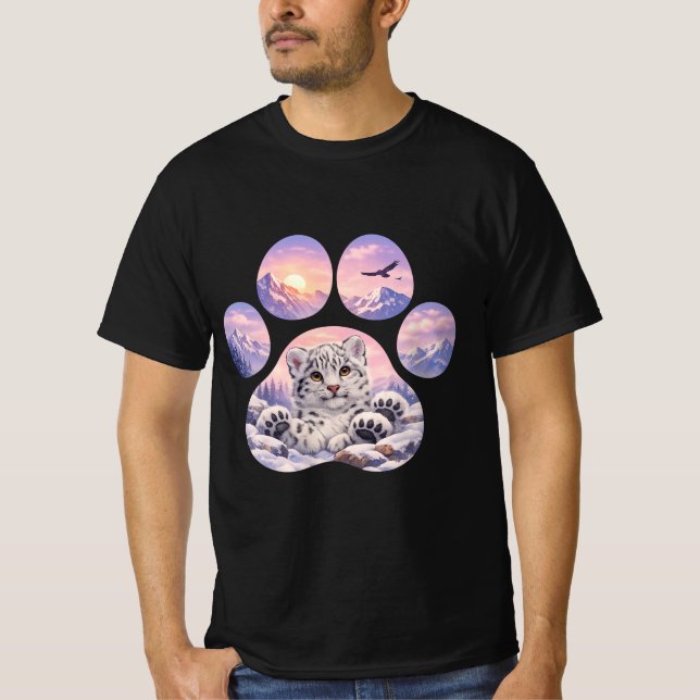 Camiseta Cute Snow Leopard Paw Mountain Design (Frente)