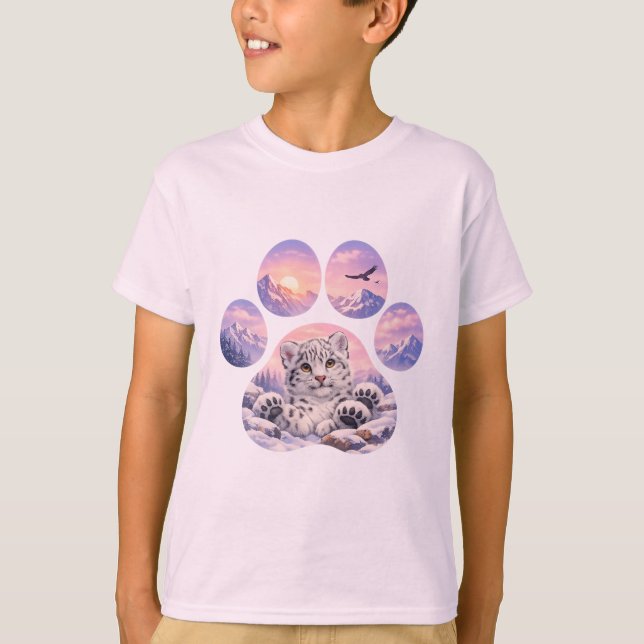 Camiseta Cute Snow Leopard Paw Mountain Design (Frente)