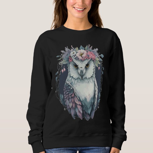 Camiseta Cute Snow Owl Bird Flower Crown Floral Birds (Frente)