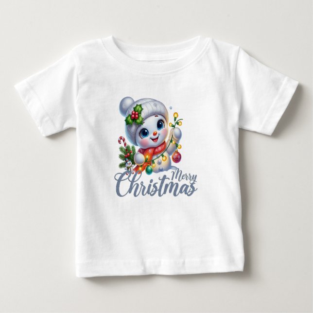 Camiseta Cute Snowgirl Merry Christmas Lights Tee (Frente)