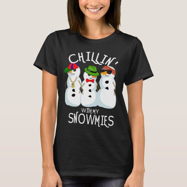 Camiseta Cute Snowman Hoodie Chilling Com Meus Snowmies (Frente)
