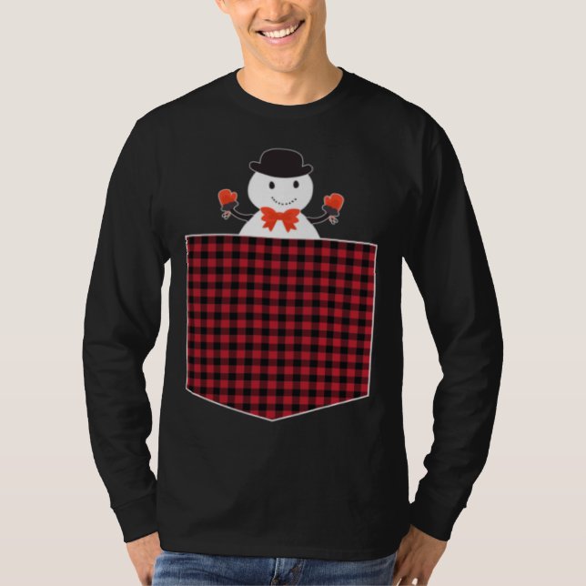 Camiseta Cute Snowman Inside Buffalo Plaid Pocket Holiday C (Frente)
