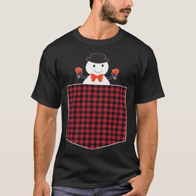 Camiseta Cute Snowman Inside Buffalo Plaid Pocket Holiday C (Frente)