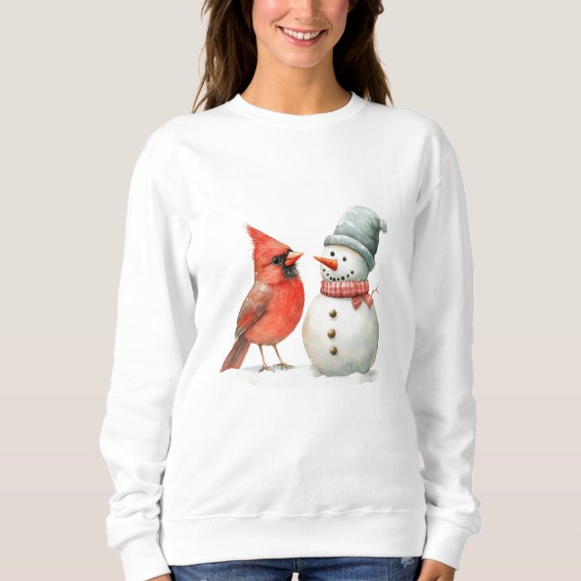 Camiseta Cute Snowman with Bird Winter Christmas Scene (Frente)