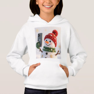 Camiseta Cute Snowman With Phone Kids Hoodie