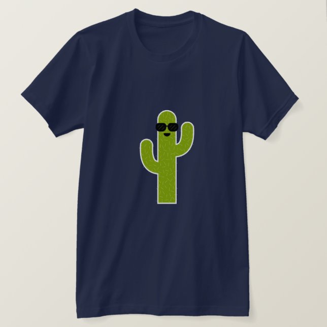 Camiseta Cute Sorrindo Cactus Verde Vestindo Óculos de sol (Frente do Design)
