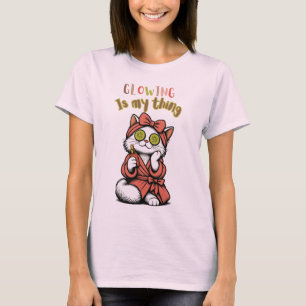 Camiseta Cute Spa Gato Glowing É Minha Coisa Skincare Auto