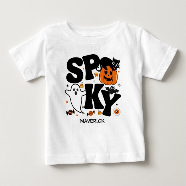 Camiseta Cute Spooky Halloween Black and Orange (Frente)