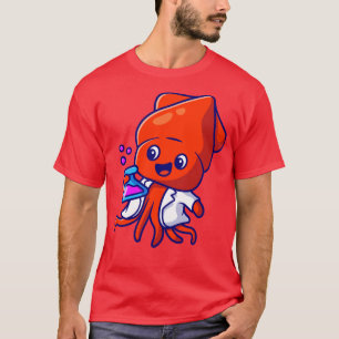 Camiseta Cute Squid Scientist Mantendo Cartoon