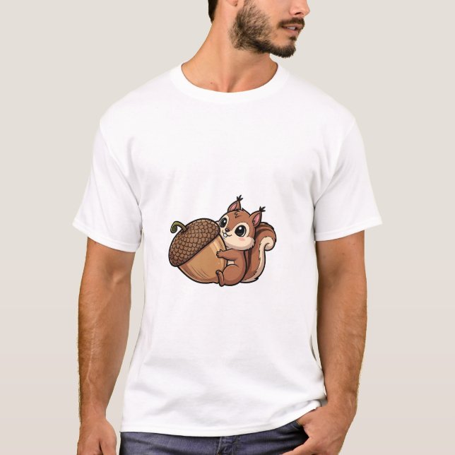 Camiseta Cute Squirrel Hugging Giant Acorn (Frente)