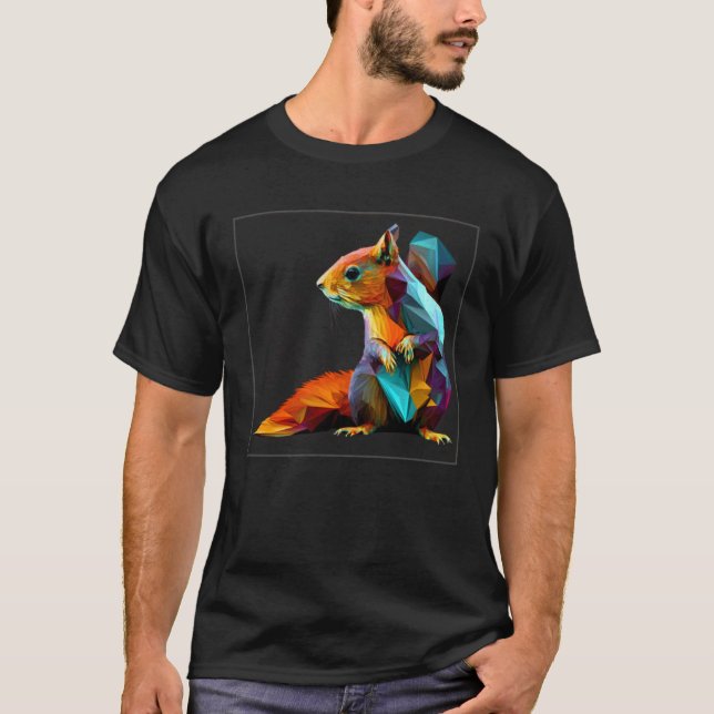 Camiseta Cute Squirrel Illustration Colorful Polygonal Pop  (Frente)